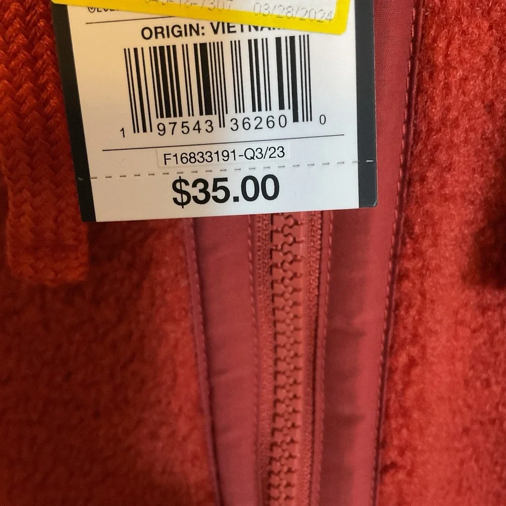 NWOT Original Use Fleece Zip Hoodie, Teddy Bear Style Size‎ Medium Orange Berry